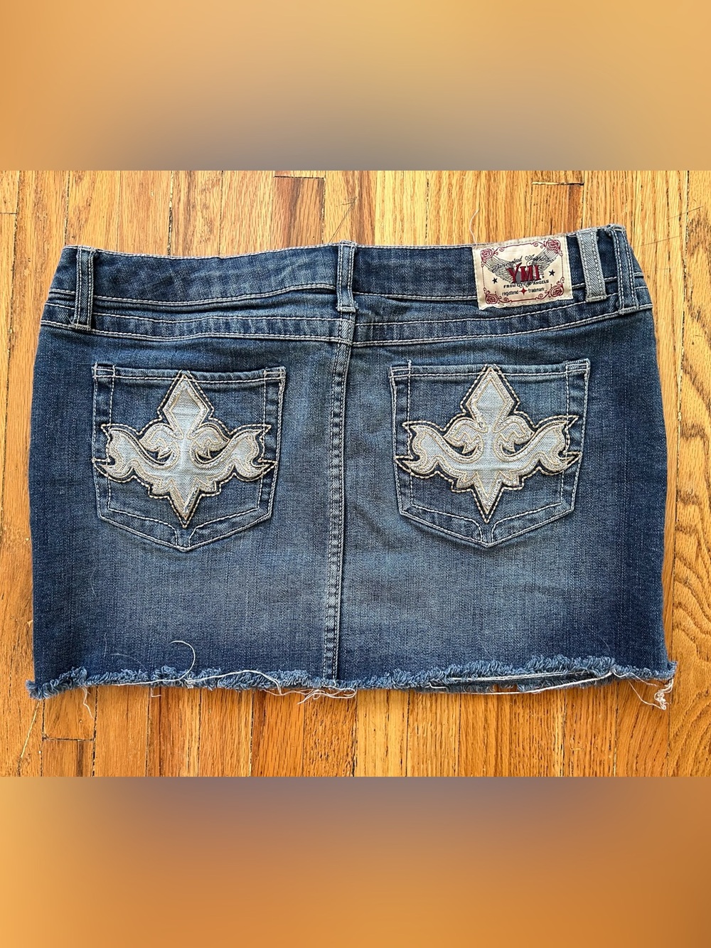 YMI Vintage Y2K Fleur-de-Lis Embroidered Denim Mini Skirt - Size 11